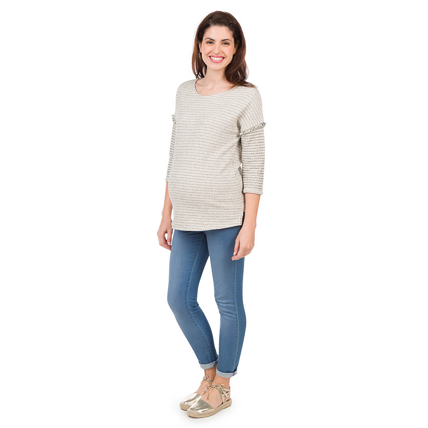 Pull de grossesse rayé en maille mélangée avec découpes manches 