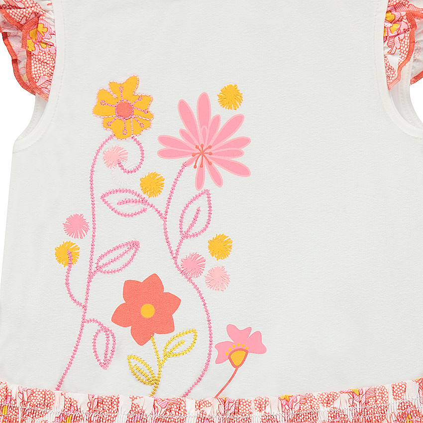 Robe avec fleurs printées sur le devant et manches volantées 