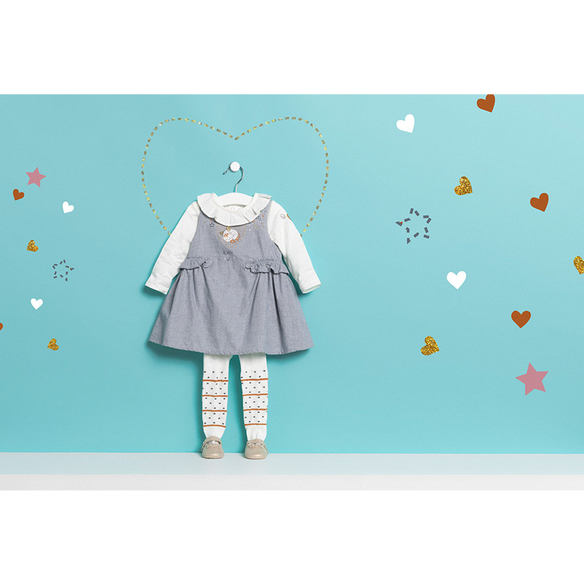 Tee-shirt manches longues en coton avec col volanté et coeur pailleté 