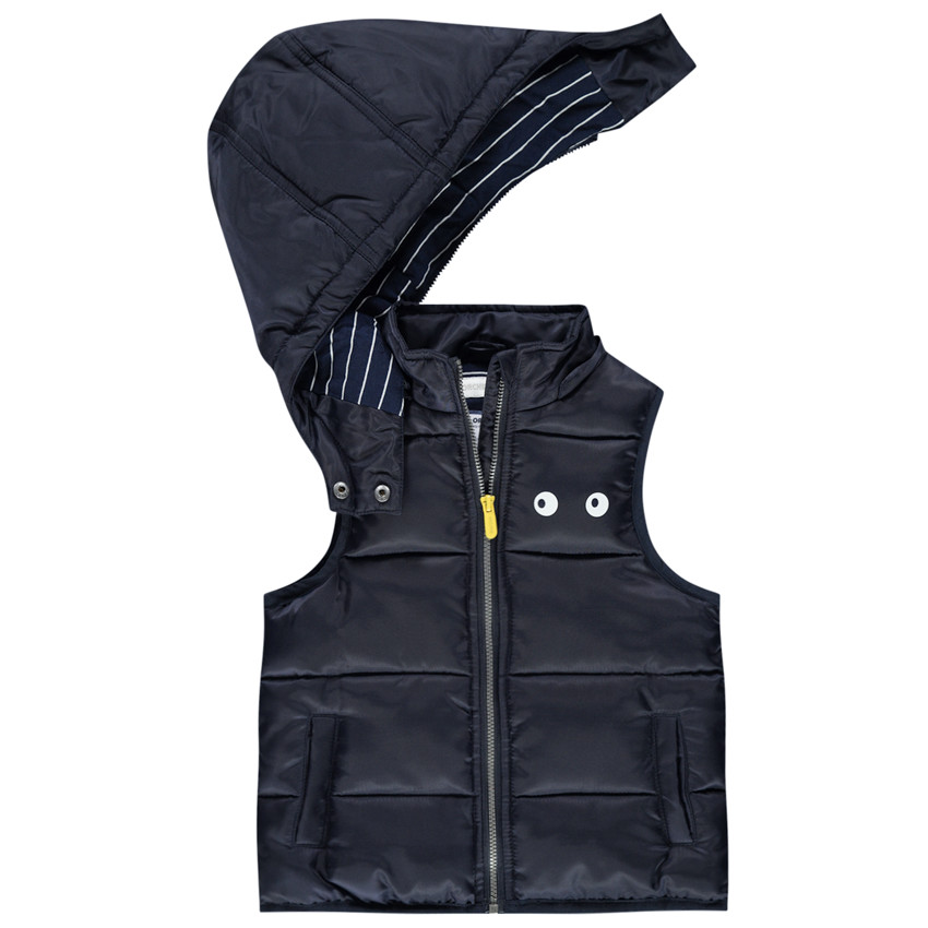 Doudoune matelassée doublée jersey à rayures et capuche amovible 