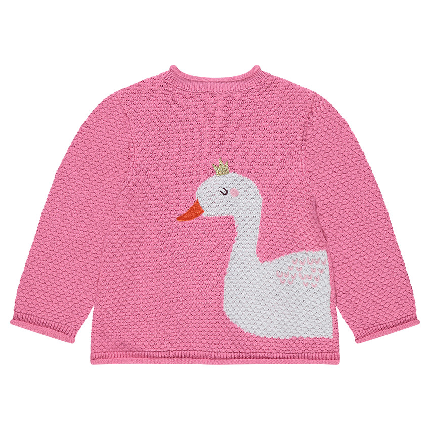 Gilet en tricot fantaisie avec cygne en jacquard et volants 