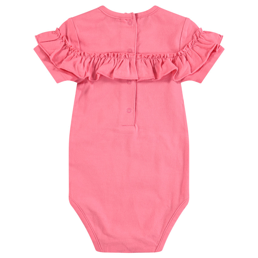 Body manches courtes en coton à large volant et fleur printée 