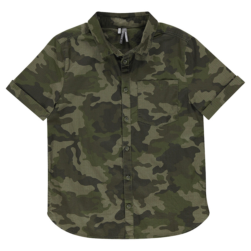 Junior - Chemise manches courtes en coton fantaisie army 
