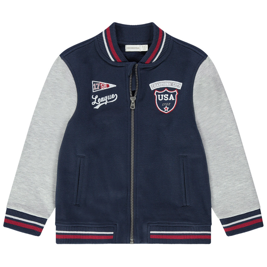 Teddy en molleton bicolore avec badges et broderies 