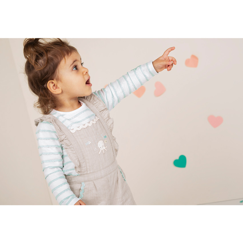 Salopette en coton et lin avec biais fantaisie 