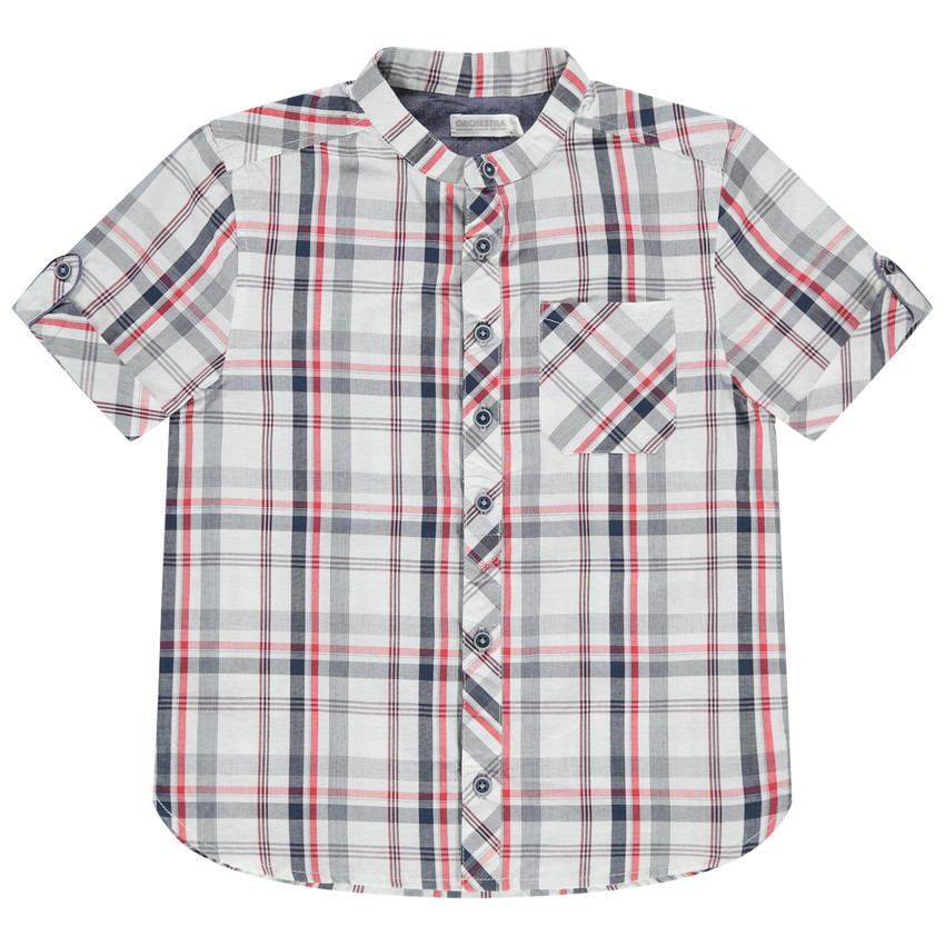 Chemise à carreaux et poche col mao 