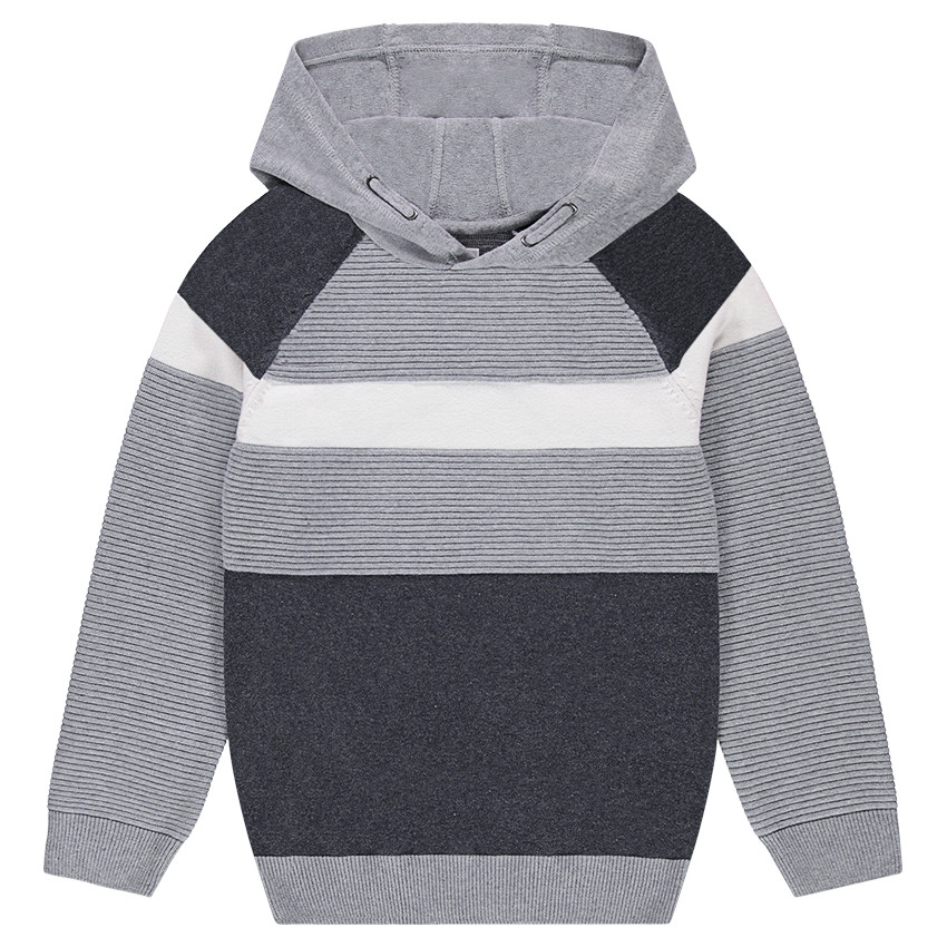 Junior - Pull en tricot fantaisie à capuche avec bandes contrastées 