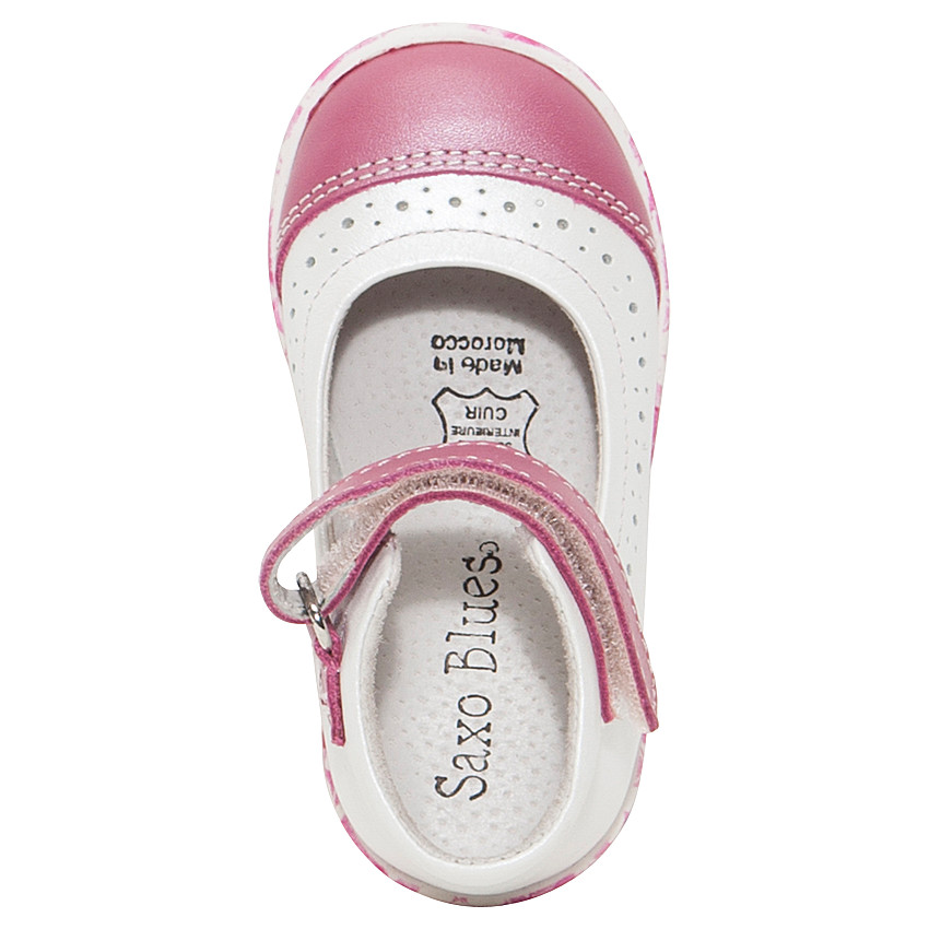 Babies bicolores en cuir et semelle à fleurs 