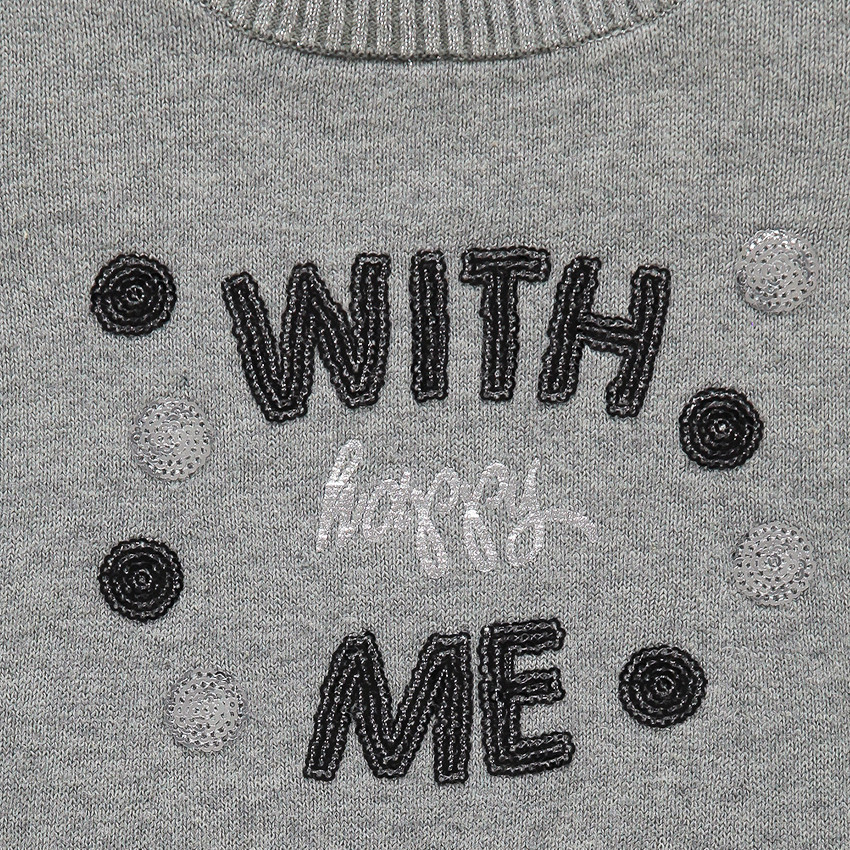 Robe manches courtes en tricot avec message en sequins 
