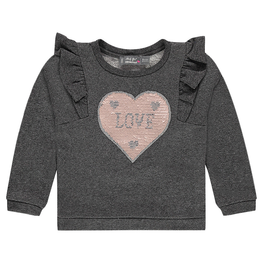 Sweat en molleton avec volants et coeur en sequins magiques 