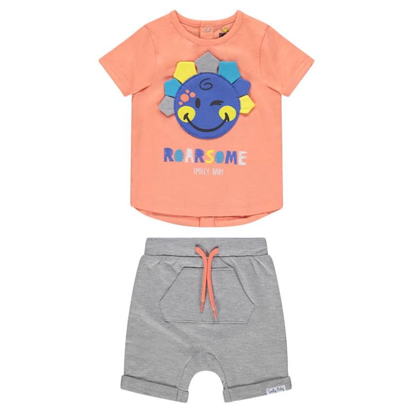 Ensemble avec tee-shirt patch Smiley et bermuda à poches 