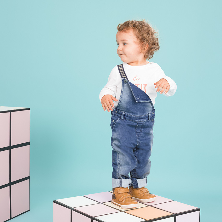 Salopette longue en molleton effet jean used 