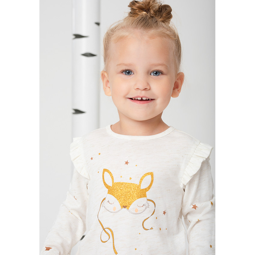 Tee-shirt manches longues en jersey slub avec renard pailleté printé 