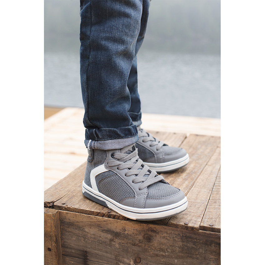 Baskets montantes bi-matière à lacets et zip 