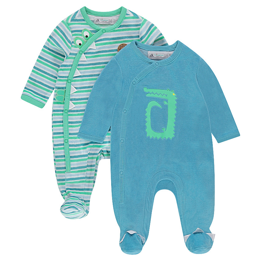 Lot de 2 dors-bien en velours rayé/uni avec print 