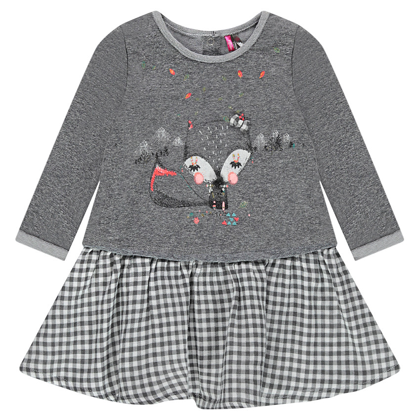 Robe effet 2 en 1 avec haut printé et bas volanté en vichy 