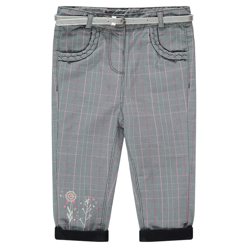 Pantalon à carreaux doublé jersey avec ceinture argentée amovible 