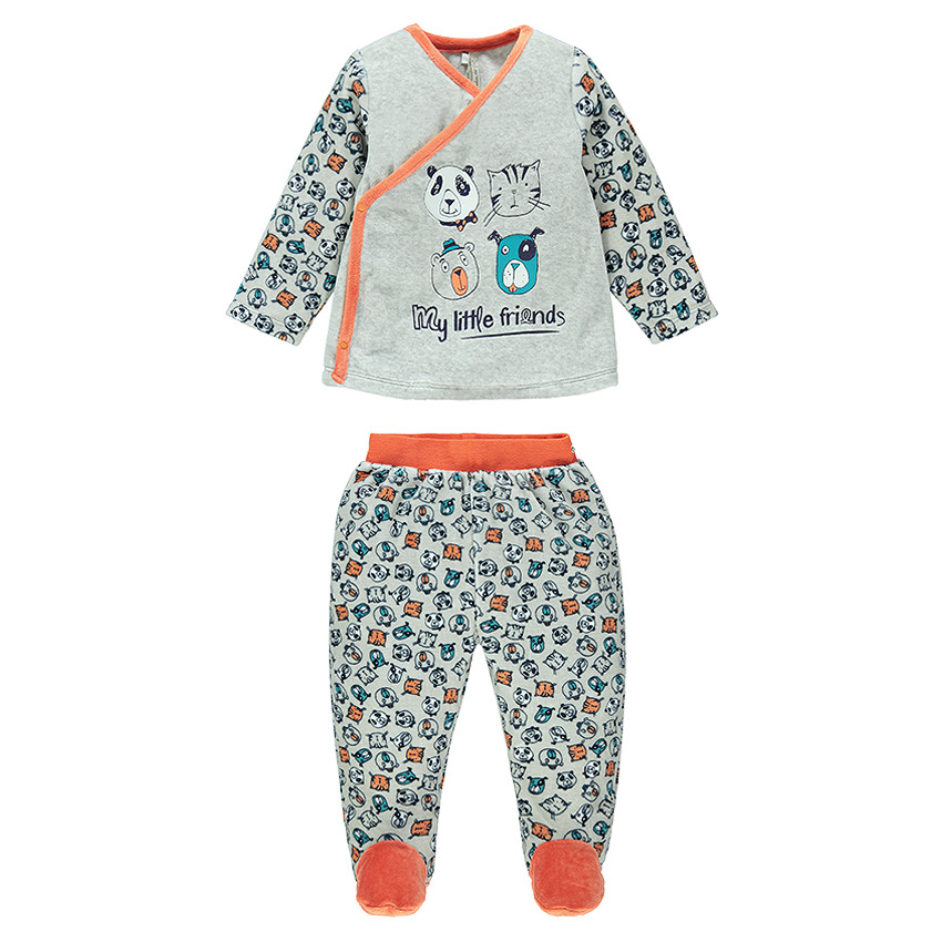 Pyjama en velours imprimé animaux all-over avec pieds fermés 