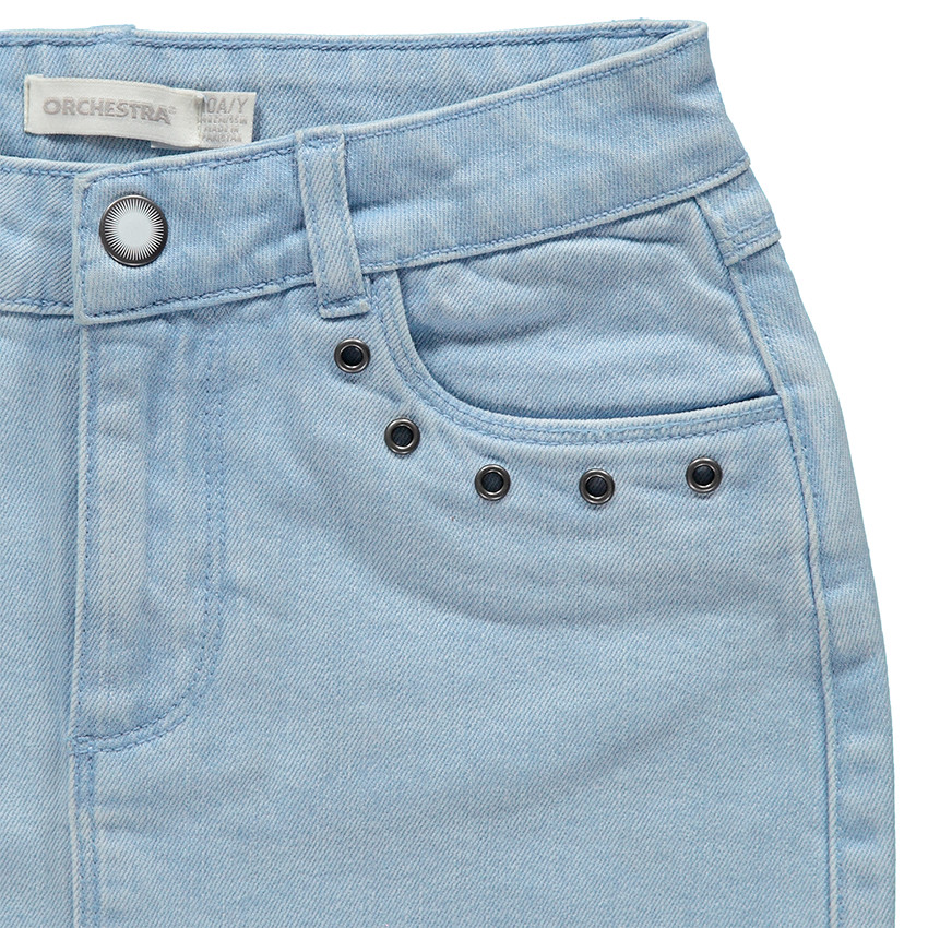 Junior - Jupe en jeans effet used à oeillets fantaisie en métal 