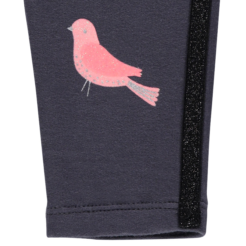 Legging avec bandes pailletées et oiseau printé 