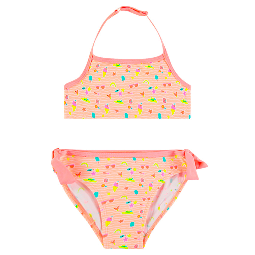 Maillot de bain 2 pièces avec imprimés fantaisie et noeuds 