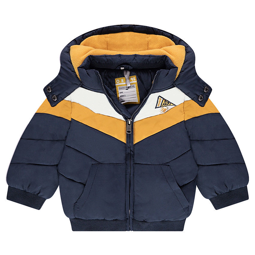 Doudoune matelassée à capuche doublée micropolaire avec badge brodé 