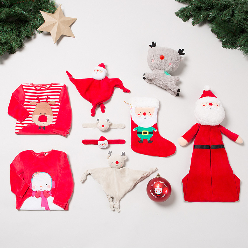 Doudou en velours avec hochet velours Père Noel 