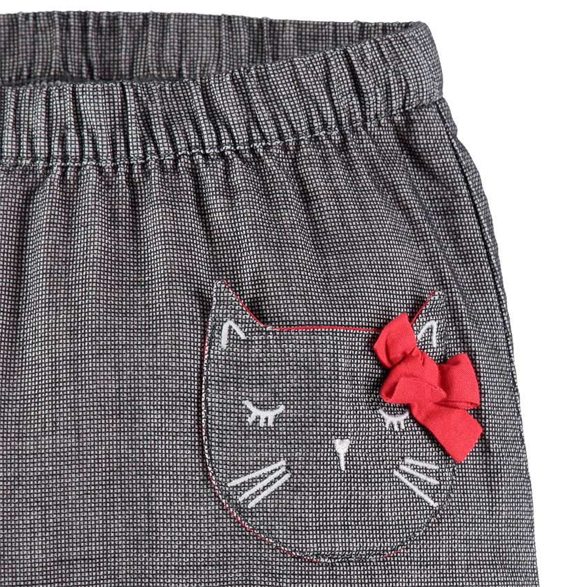 Pantalon en maille fantaisie à poches forme chat et noeud 