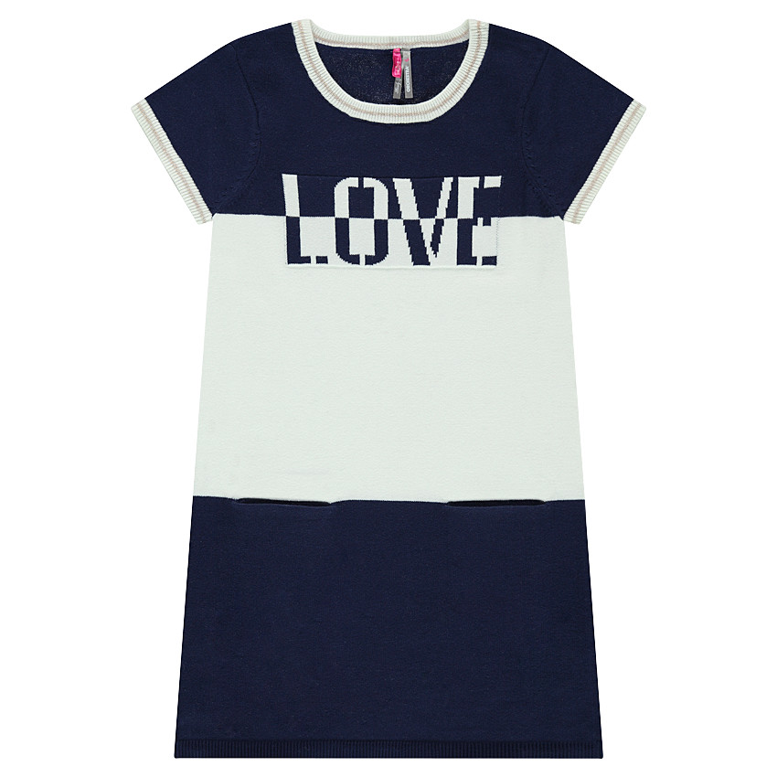 Junior - Robe manches courtes en tricot avec message en jacquard 