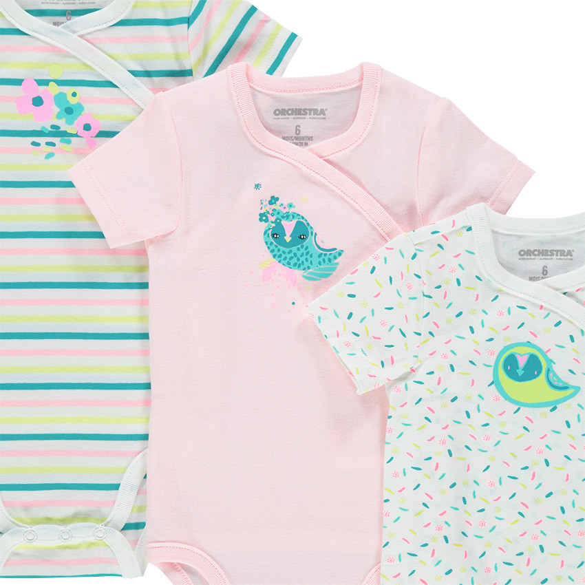 Body manches courtes en coton avec motifs et imprimés contrastés 