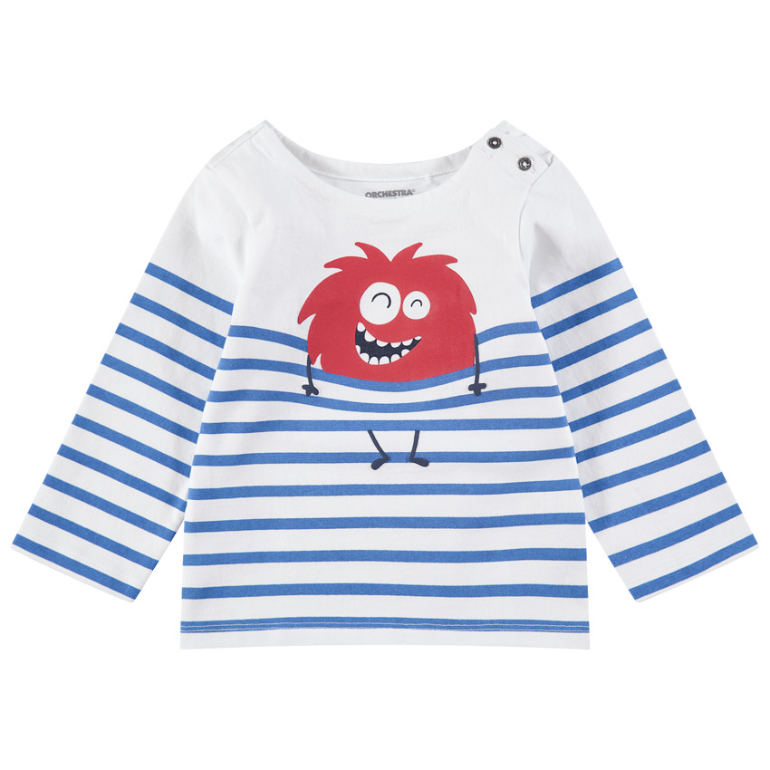 Marinière en jersey avec monstre rouge printé 