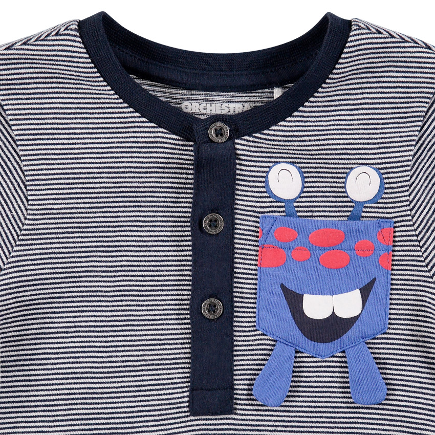 Tee-shirt manches courtes rayé avec monstre printé 