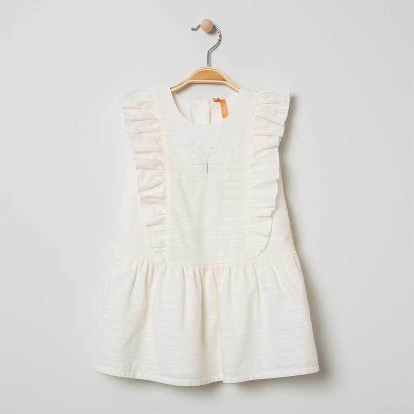 Robe sans manches à volants et papillon brodé 