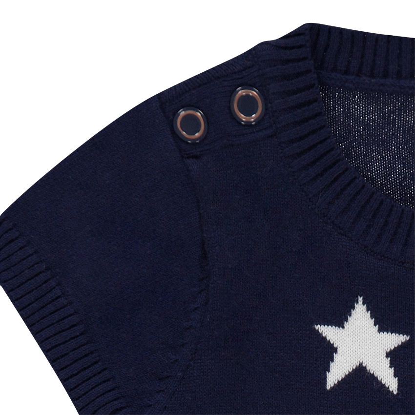 Robe manches courtes en tricot avec étoiles et rayures dorées 