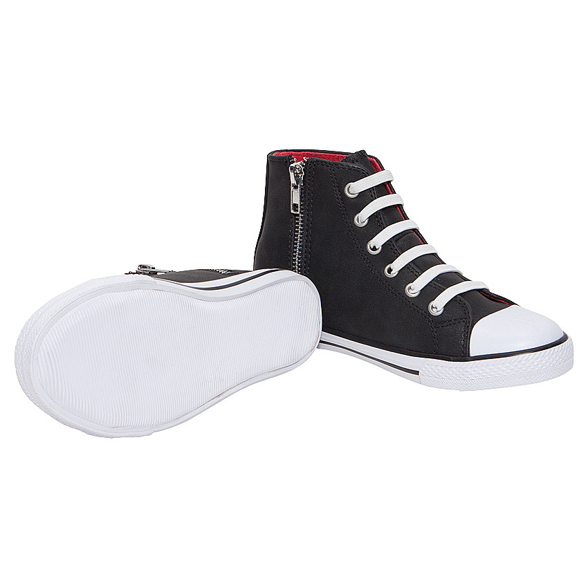 Baskets montantes noires pailletées à lacets élastiqués et zip 