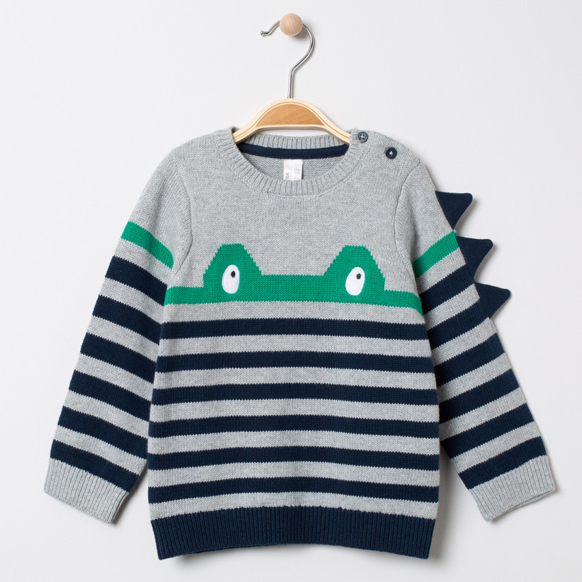 Pull en tricot rayé motif crocodile 