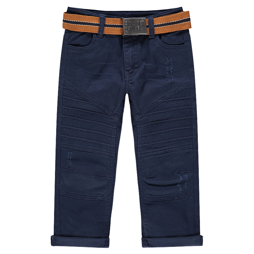 Pantalon en coton surteint effet crinkle avec ceinture amovible 