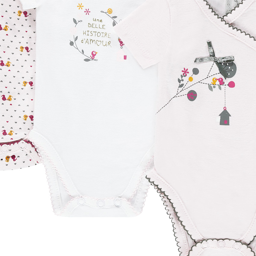 Lot de 3 bodies manches courtes en coton avec motifs fantaisie 