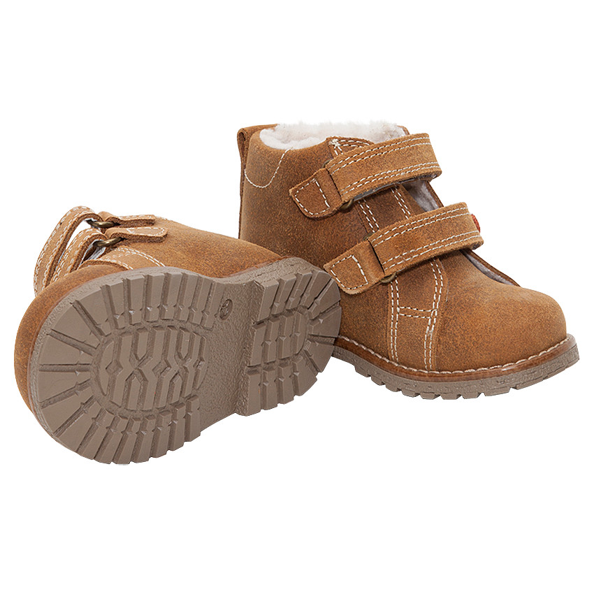 Bottillons en cuir avec scratchs et doublure sherpa 