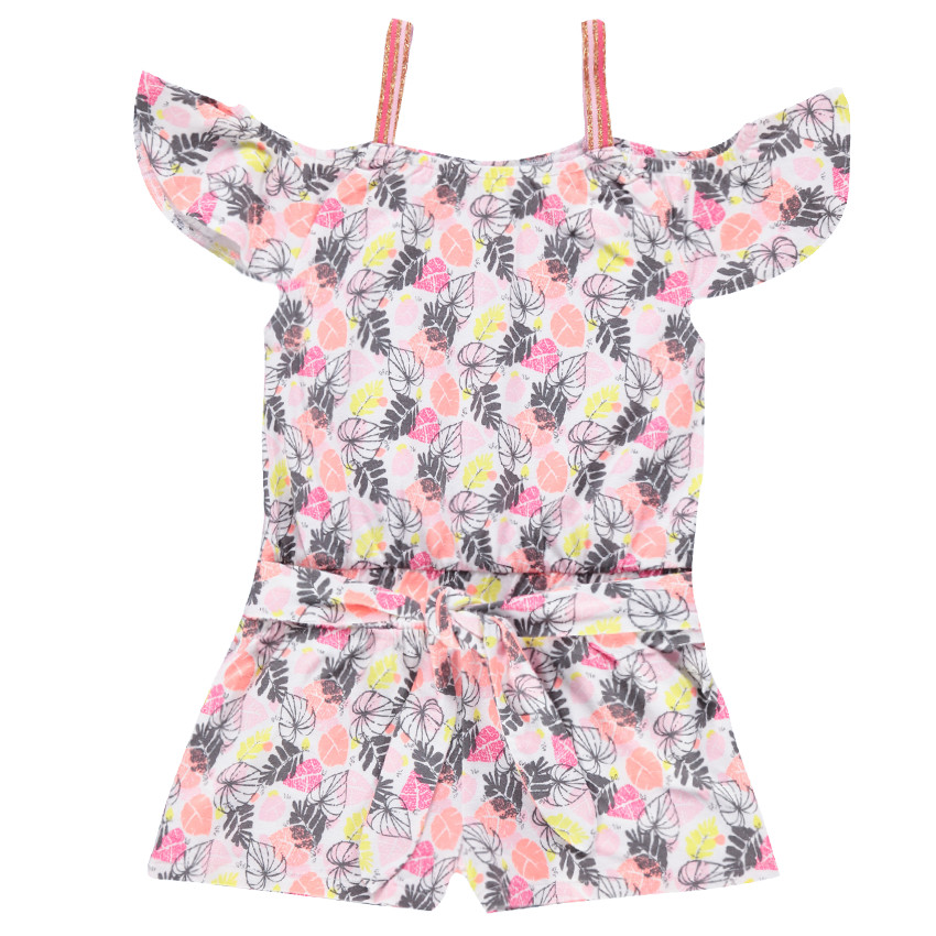 Combishort à épaules ajourées et imprimé végétal all-over 