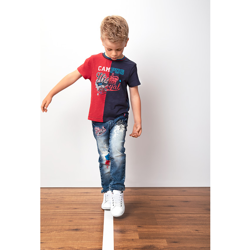 Tee-shirt manches courtes bicolore avec print fantaisie 