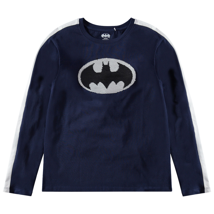 Junior - T-shirt manches longues en jersey avec logo Warner Batman en sequins magiques 