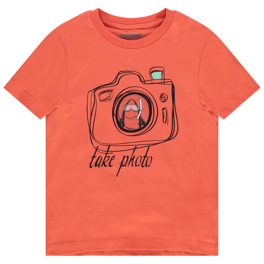T-shirt manches courtes en coton print appareil photo plastifié 