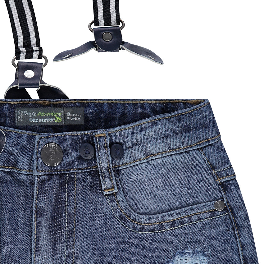 Bermuda en jeans effet used avec bretelles amovibles 