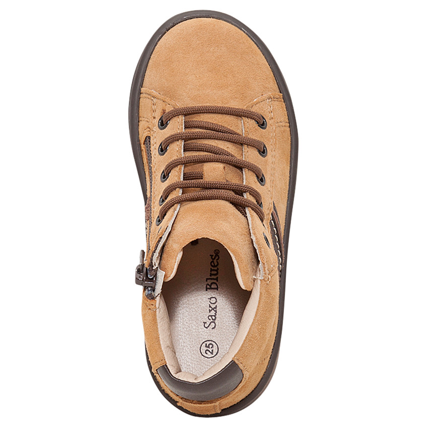 Bottillons en cuir camel à lacets et zip 