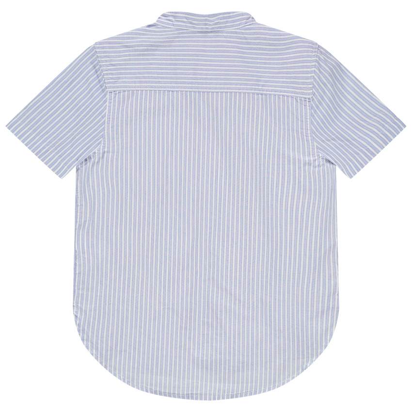 Chemise manches courtes à fines rayures et col mao 