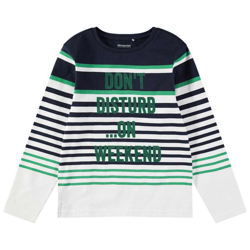 Junior - Marinière à rayures vertes et inscription en velours 