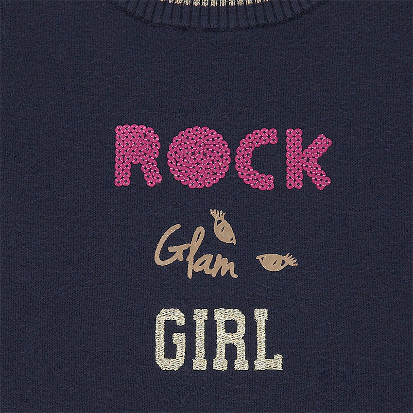 Robe manches courtes en tricot avec message brillant brodé sur le devant 