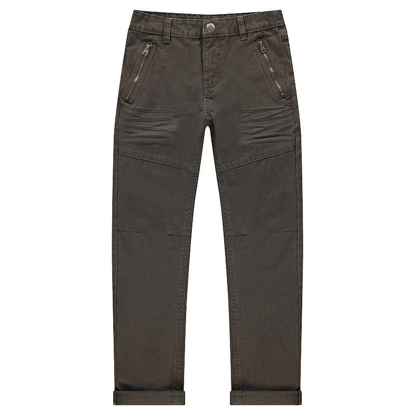 Pantalon kaki en coton surteint avec poches zippées 