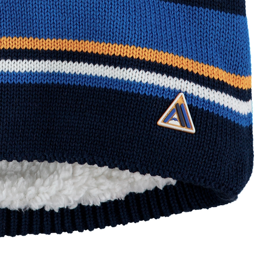 Snood en tricot à rayures jacquard avec doublure en sherpa et badge en gomme 